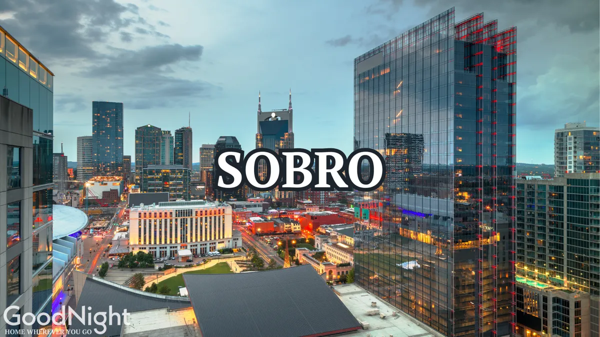 A dynamic, after-dark cityscape of Nashville. The skyline is ablaze with neon lights, tall buildings, and a hint of the bustling riverfront activity. The vibrancy and palpable energy of the city’s nightlife are front and center, conveying the excitement that defines Nashville’s downtown.